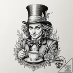 The mad hatter’s tea party, tattoo flash shee… – tattoo sketch (№1751625427_0, 04.07.2025 10:37) — tattoovalue.net