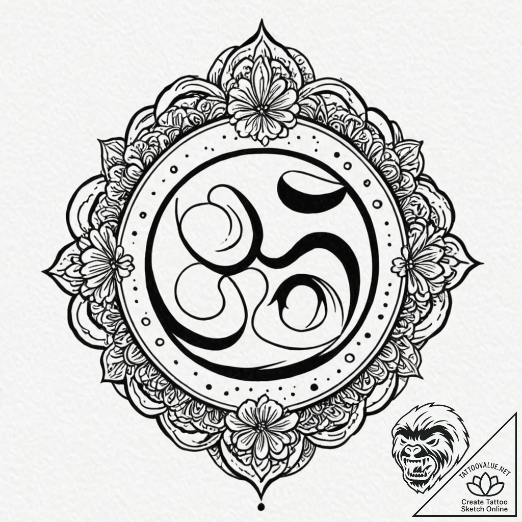 Om (symbol), tattoo flash sheet design, trash... - tattoo sketch (№1751625772_0, 04.07.2025 10:42) — tattoovalue.net