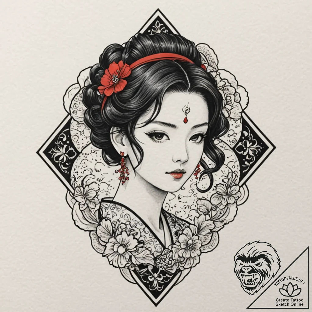 A neo-traditional tattoo of tanjiro's hanafud... - tattoo sketch (№1751626281_0, 04.07.2025 10:51) — tattoovalue.net