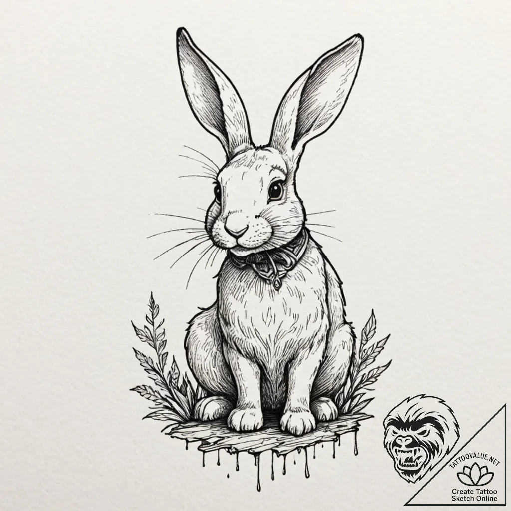 Linework tattoo design of the white rabbit, m... - tattoo sketch (№1751627221_0, 04.07.2025 11:07) — tattoovalue.net