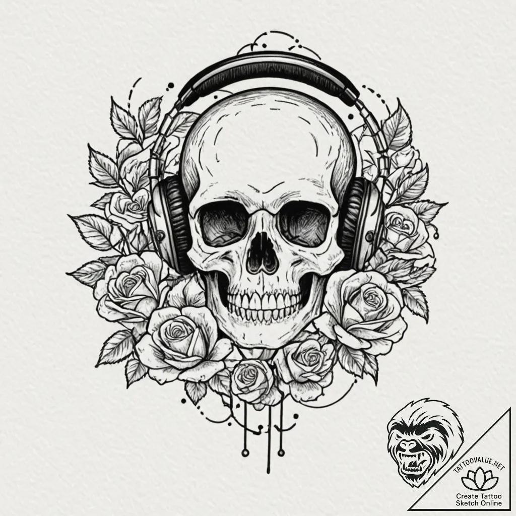 Headphones, tattoo flash sheet design, minima... - tattoo sketch (№1751627480_0, 04.07.2025 11:11) — tattoovalue.net