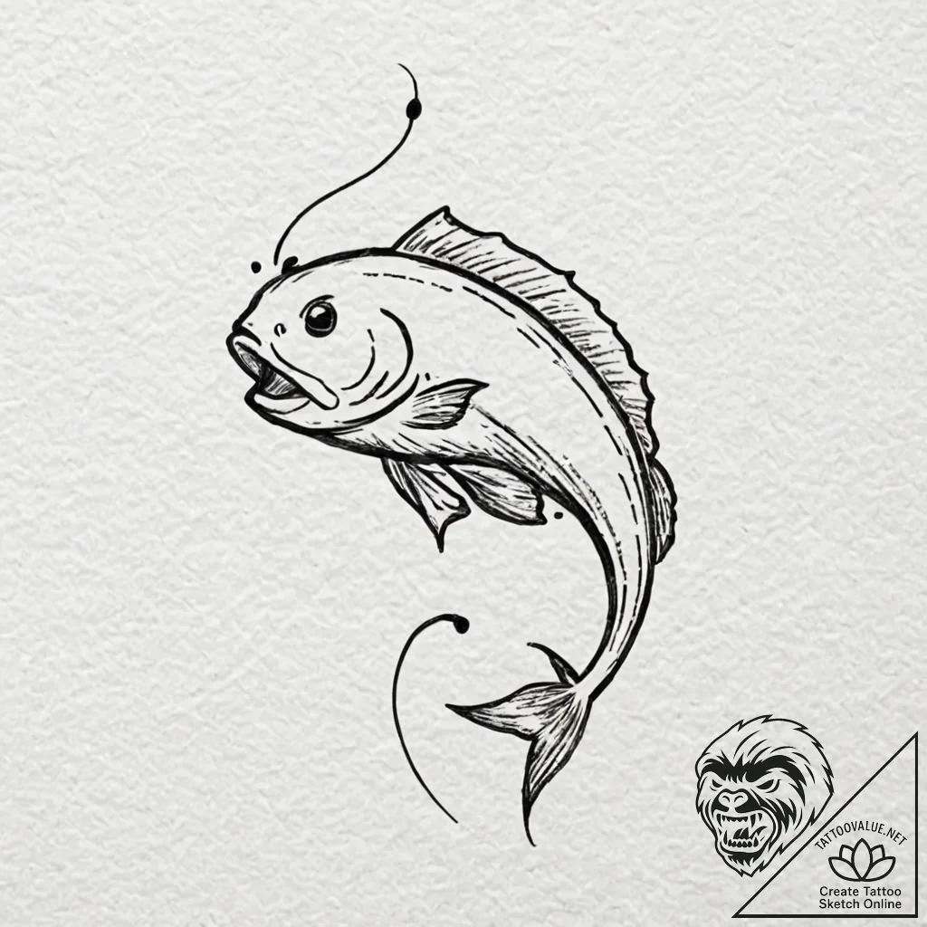 Catfish, tattoo line art, minimalist tattoo d... - tattoo sketch (№1751627824_0, 04.07.2025 11:17) — tattoovalue.net