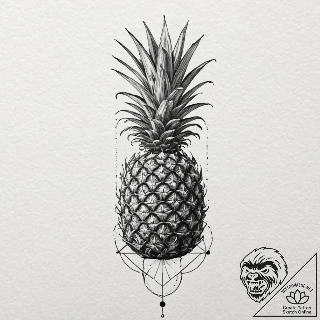 Pineapple, tattoo line art, dotwork tattoo st... - tattoo sketch (№1751628080_0, 04.07.2025 11:21) — tattoovalue.net