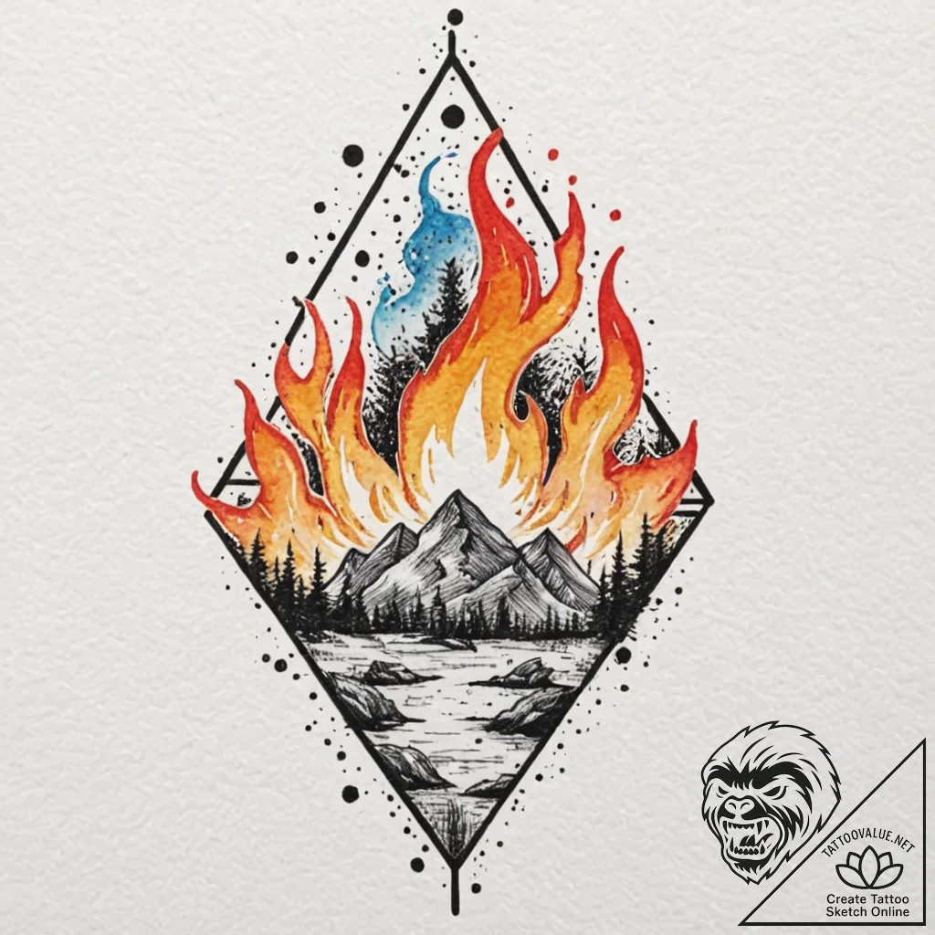 A watercolor sketch of cintra on fire,, ink i... - tattoo sketch (№1751628251_0, 04.07.2025 11:24) — tattoovalue.net