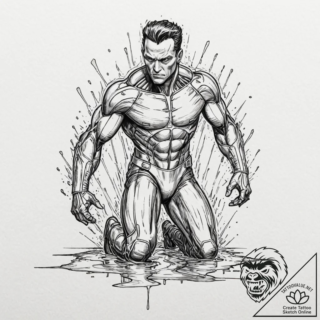 124. a graphic novel panel of the t-1000 emer... - tattoo sketch (№1751628423_0, 04.07.2025 11:27) — tattoovalue.net