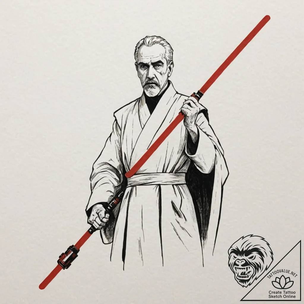 A sketch of count dooku, looking arrogant, wi... - tattoo sketch (№1751629022_0, 04.07.2025 11:37) — tattoovalue.net