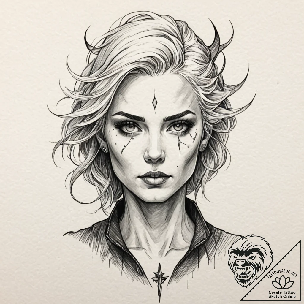A neo-traditional portrait of storm, with whi... - tattoo sketch (№1751630058_0, 04.07.2025 11:54) — tattoovalue.net