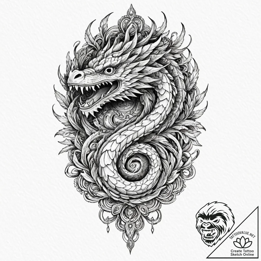 Quetzalcoatl, artistic tattoo sketch, highly... - tattoo sketch (№1751630406_0, 04.07.2025 12:00) — tattoovalue.net