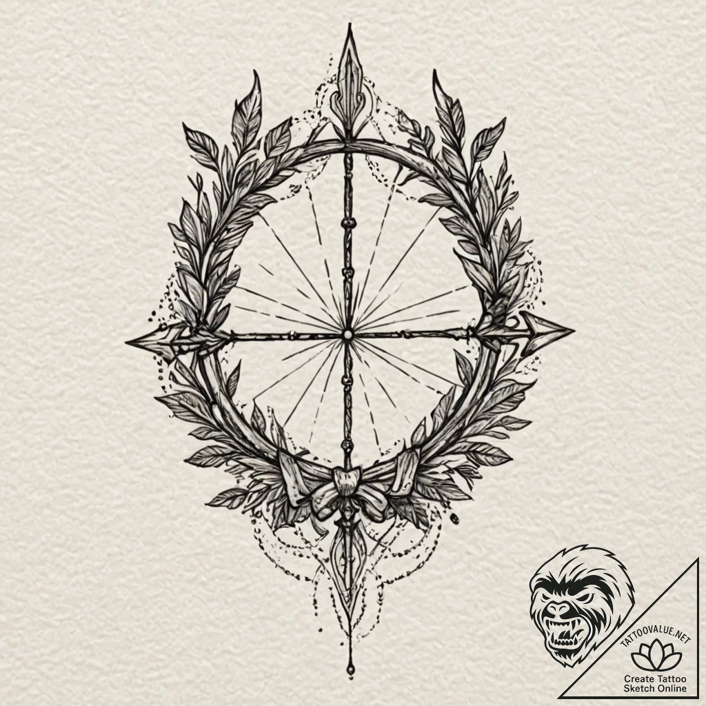Bow and arrows, tattoo sketch design, on text... - tattoo sketch (№1751630491_0, 04.07.2025 12:01) — tattoovalue.net