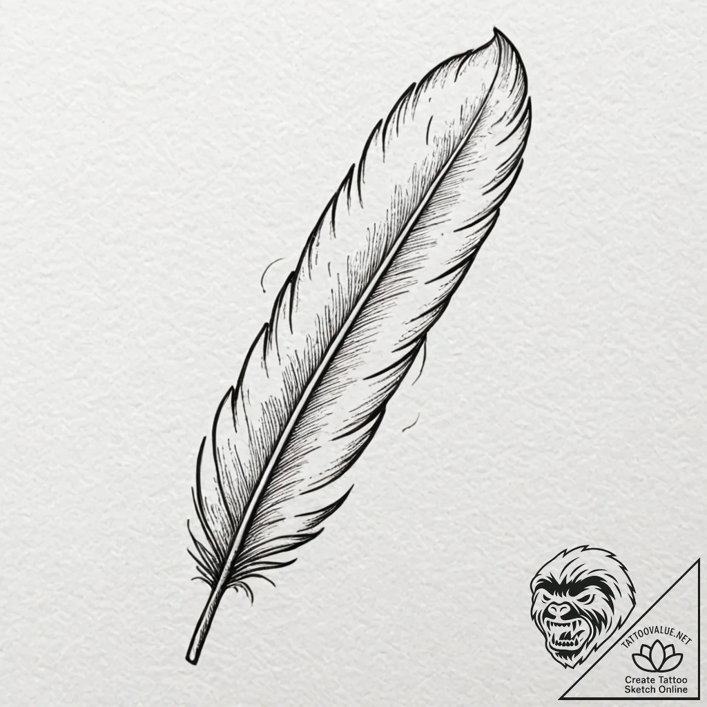 A bird feather turning into an ink quill, tat... - tattoo sketch (№1751630570_0, 04.07.2025 12:02) — tattoovalue.net