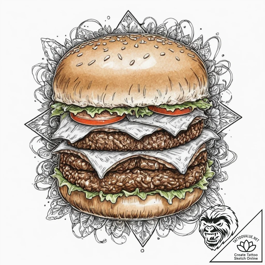 A neo-traditional tattoo of a kahuna burger b... - tattoo sketch (№1751630885_0, 04.07.2025 12:08) — tattoovalue.net