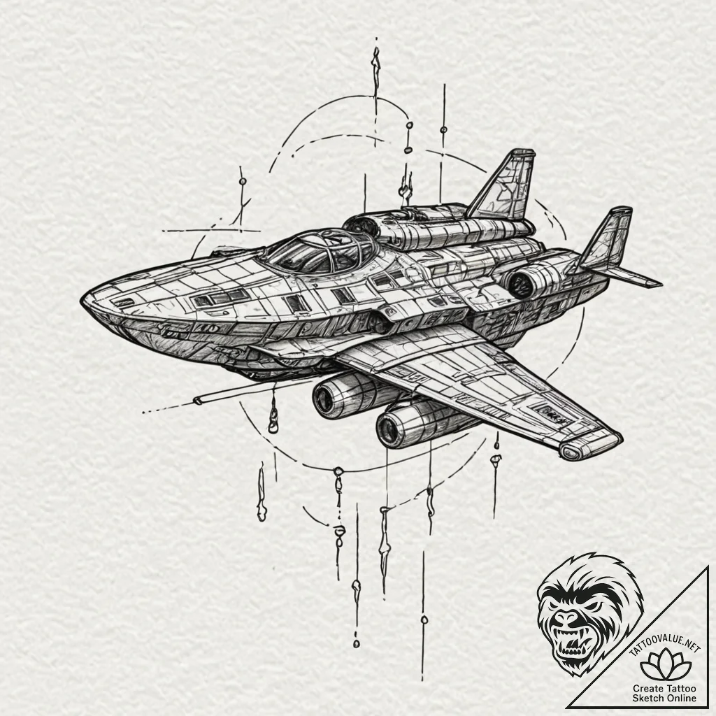 A sketch of the nostromo ship, detailed bluep... - tattoo sketch (№1751630962_0, 04.07.2025 12:09) — tattoovalue.net