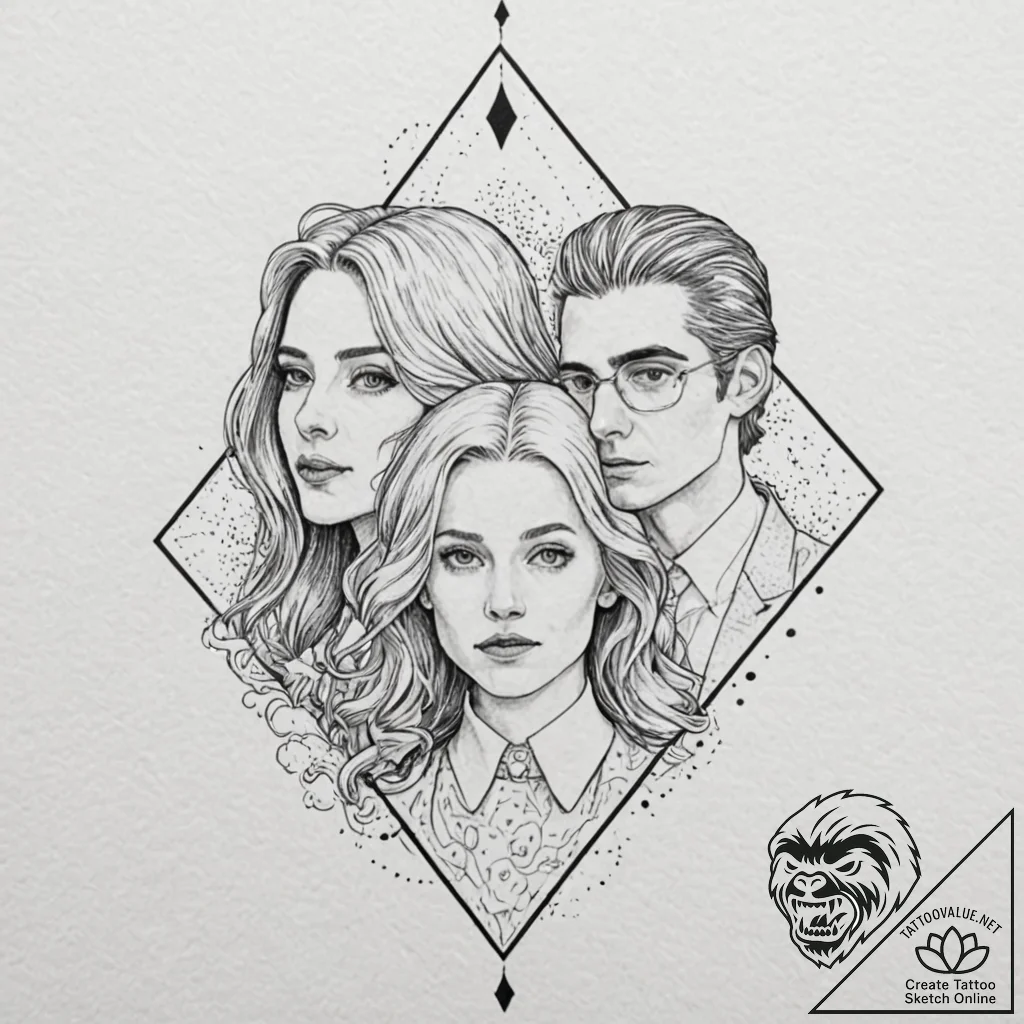 A sketch of the main characters from only lov... - tattoo sketch (№1751631321_0, 04.07.2025 12:15) — tattoovalue.net