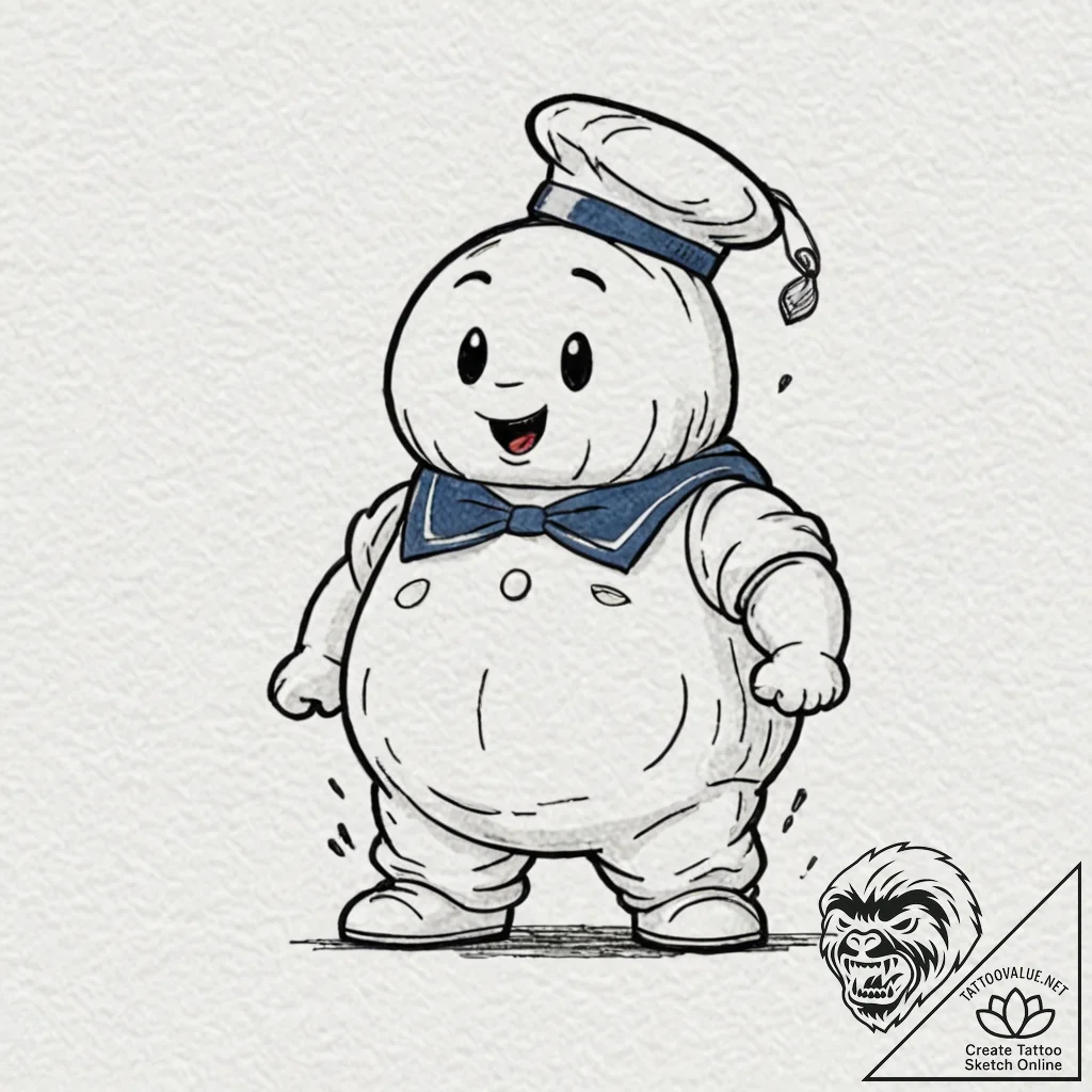 A neo-traditional tattoo of the stay puft mar... - tattoo sketch (№1751631399_0, 04.07.2025 12:16) — tattoovalue.net