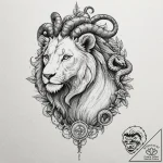 A dotwork design of a chimera, combining a li… – tattoo sketch (№1751631788_0, 04.07.2025 12:23) — tattoovalue.net