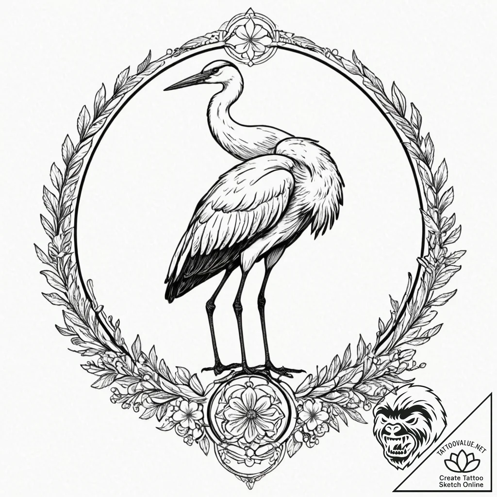Crane, tattoo drawing outline, minimalist app... - tattoo sketch (№1751631866_0, 04.07.2025 12:24) — tattoovalue.net