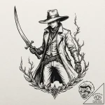 A hunter from bloodborne with saw cleaver, ar… – tattoo sketch (№1751631944_0, 04.07.2025 12:25) — tattoovalue.net