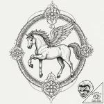 A linework tattoo of a pegasus in flight., ta… – tattoo sketch (№1751632179_0, 04.07.2025 12:29) — tattoovalue.net