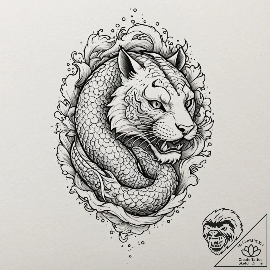 Cougar, tattoo drawing outline, irezumi japan... - tattoo sketch (№1751632255_0, 04.07.2025 12:30) — tattoovalue.net