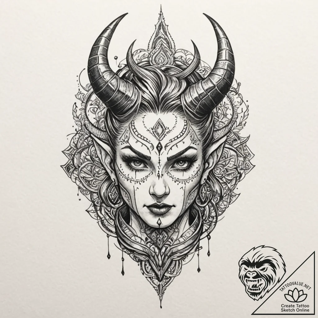 Devil, tattoo sketch design, highly detailed,... - tattoo sketch (№1751633003_0, 04.07.2025 12:43) — tattoovalue.net