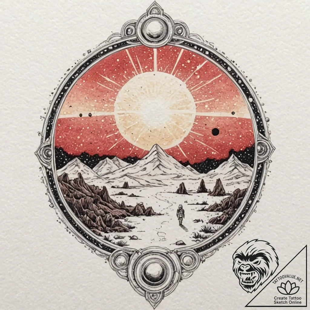 Watercolor tattoo design of the binary sunset... - tattoo sketch (№1751633628_0, 04.07.2025 12:53) — tattoovalue.net