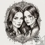 A trash polka portrait of the grady twins, wi… – tattoo sketch (№1751634175_0, 04.07.2025 13:02) — tattoovalue.net