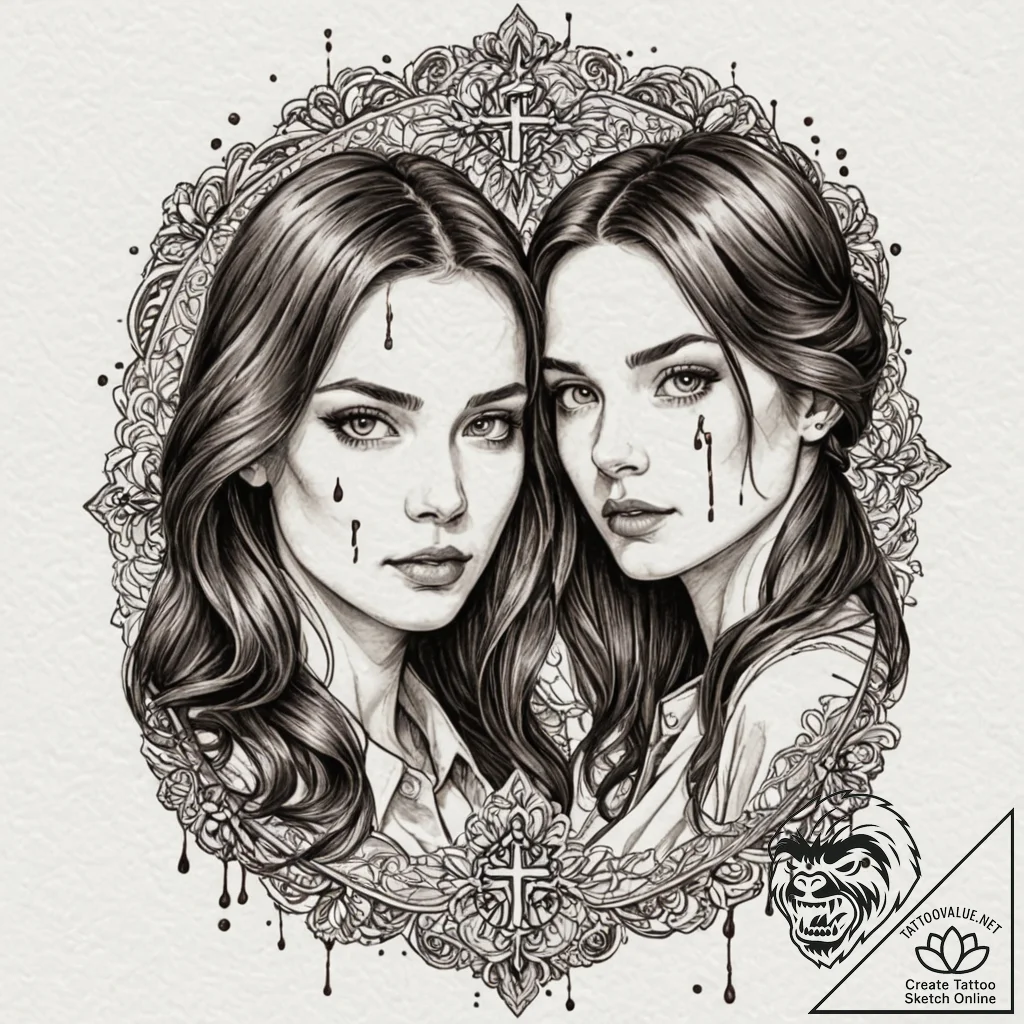 A trash polka portrait of the grady twins, wi... - tattoo sketch (№1751634175_0, 04.07.2025 13:02) — tattoovalue.net