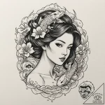 Neo-traditional portrait of rachael, with her… – tattoo sketch (№1751634809_0, 04.07.2025 13:13) — tattoovalue.net