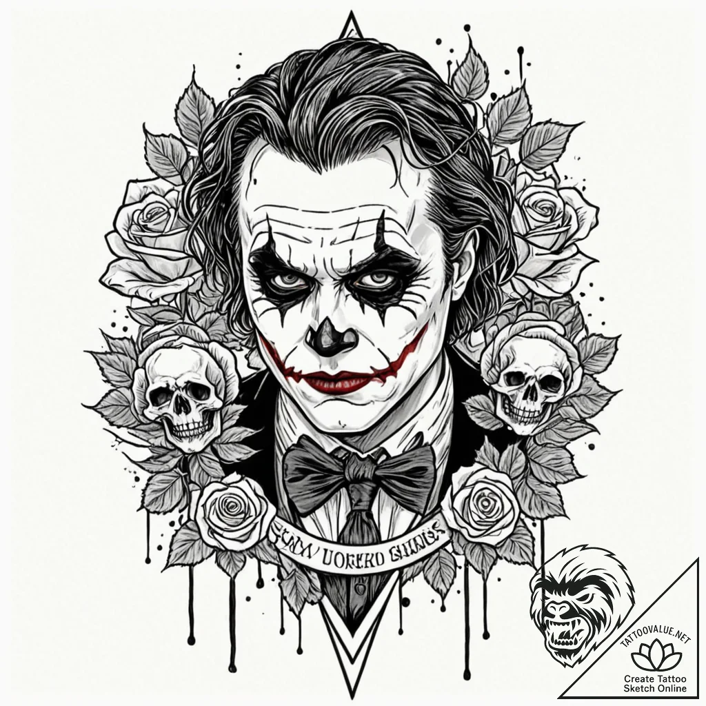 A sketch of the joker from the dark knight, h... - tattoo sketch (№1751634891_0, 04.07.2025 13:14) — tattoovalue.net