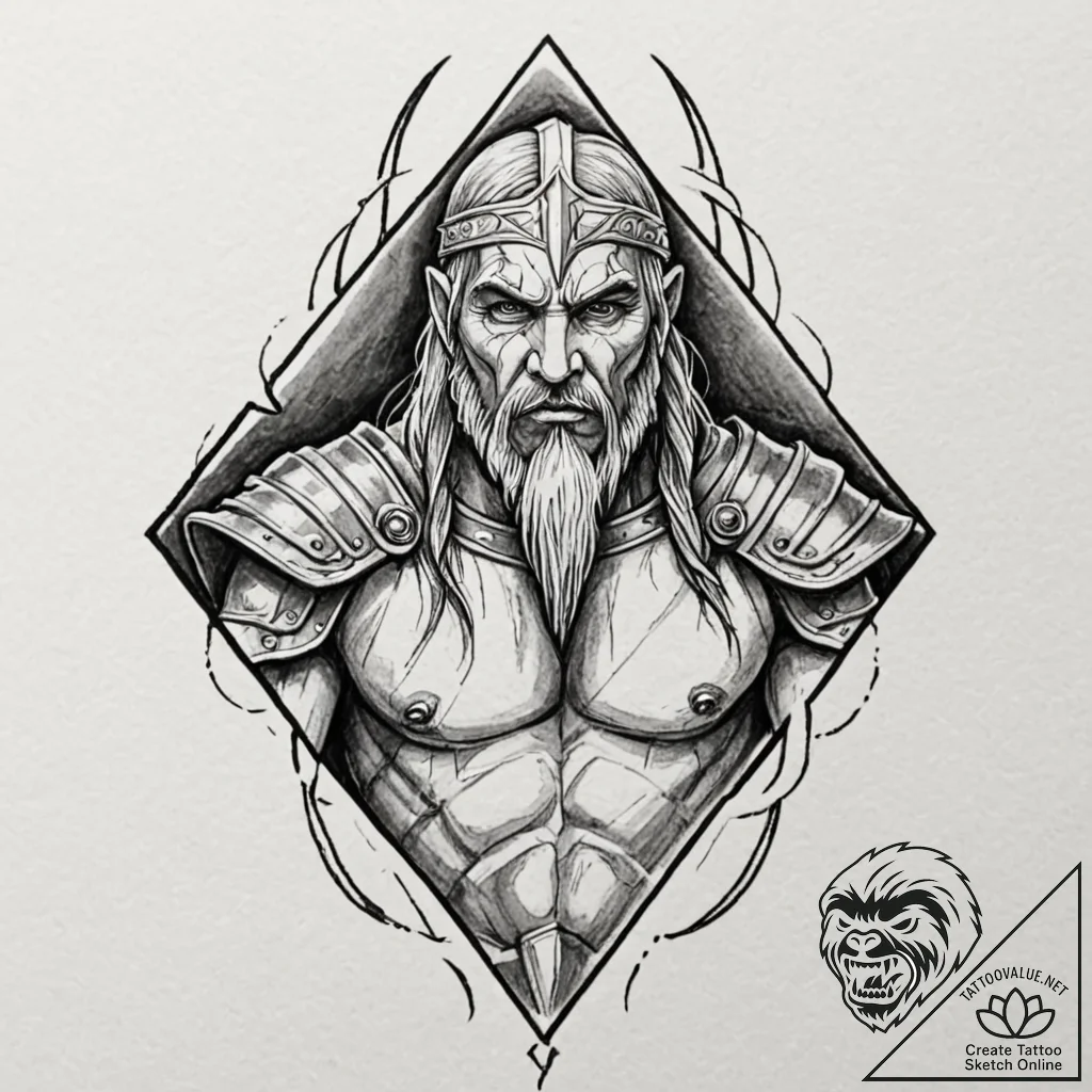 A neo-traditional portrait of a fierce uruk-h... - tattoo sketch (№1751635055_0, 04.07.2025 13:17) — tattoovalue.net