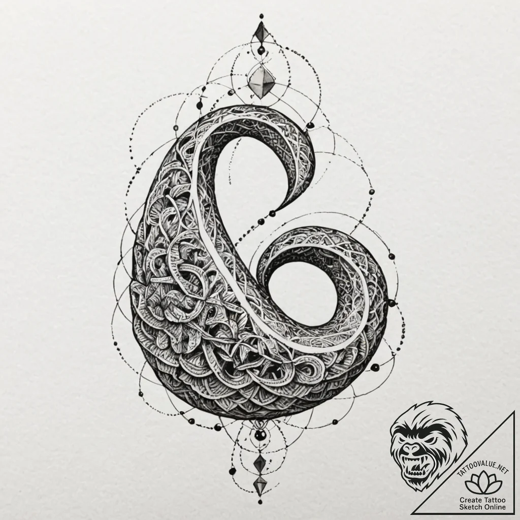 Klein bottle, concept art for tattoo, soft wh... - tattoo sketch (№1751635138_0, 04.07.2025 13:18) — tattoovalue.net