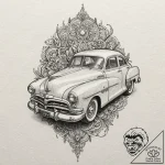 Car, ink illustration for tattoo, highly deta… – tattoo sketch (№1751635539_0, 04.07.2025 13:25) — tattoovalue.net