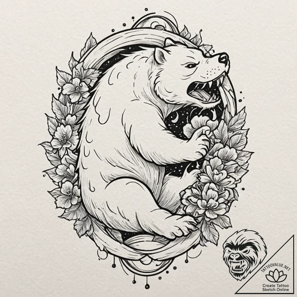 A trash polka composition of the white bear s... - tattoo sketch (№1751635623_0, 04.07.2025 13:27) — tattoovalue.net
