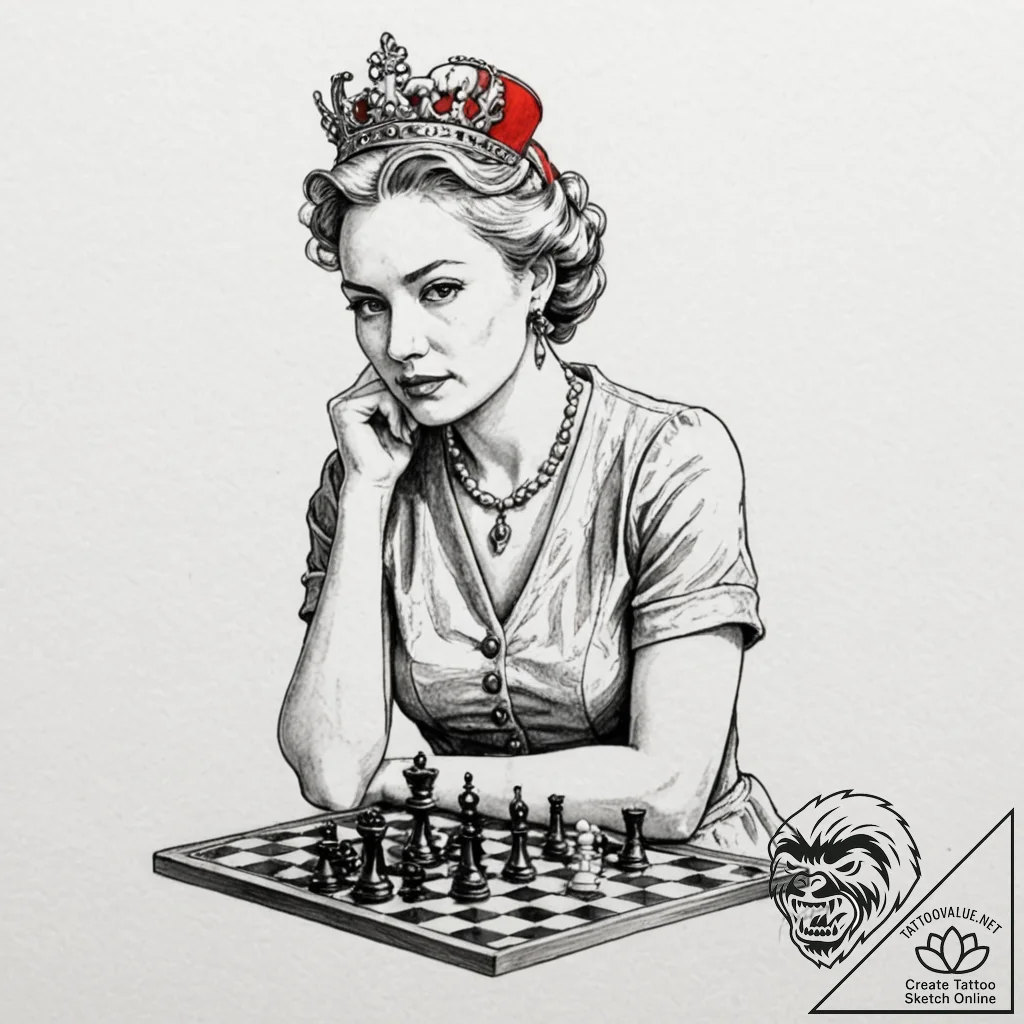A neo-traditional tattoo of the queen's gambi... - tattoo sketch (№1751635794_0, 04.07.2025 13:29) — tattoovalue.net