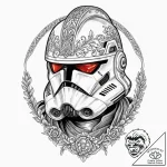 Neo-traditional portrait of a clone trooper,… – tattoo sketch (№1751636648_0, 04.07.2025 13:44) — tattoovalue.net