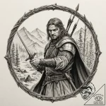 A graphic novel panel of boromir’s last stand… – tattoo sketch (№1751636818_0, 04.07.2025 13:46) — tattoovalue.net