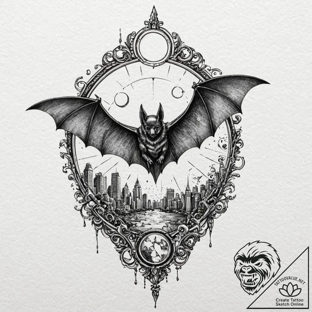 The bat-signal in the sky, tattoo flash sheet... - tattoo sketch (№1751637154_0, 04.07.2025 13:52) — tattoovalue.net