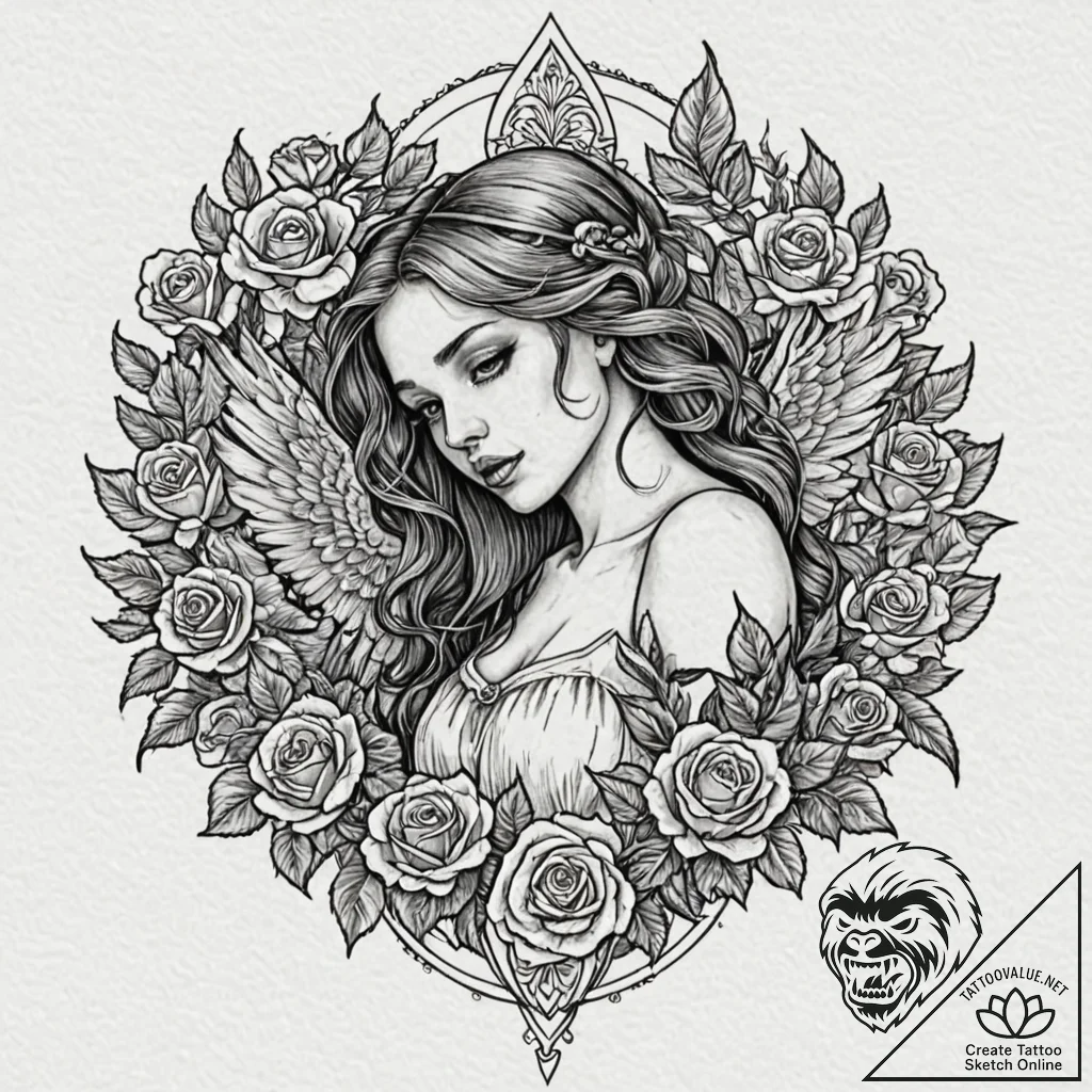 Angel of death, ink illustration for tattoo,... - tattoo sketch (№1751637408_0, 04.07.2025 13:56) — tattoovalue.net