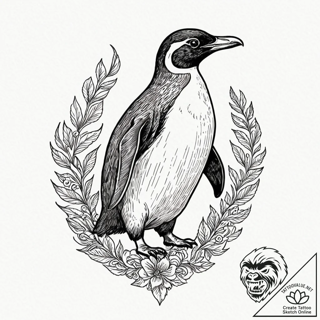 Penguin, tattoo drawing outline, no backgroun... - tattoo sketch (№1751637493_0, 04.07.2025 13:58) — tattoovalue.net