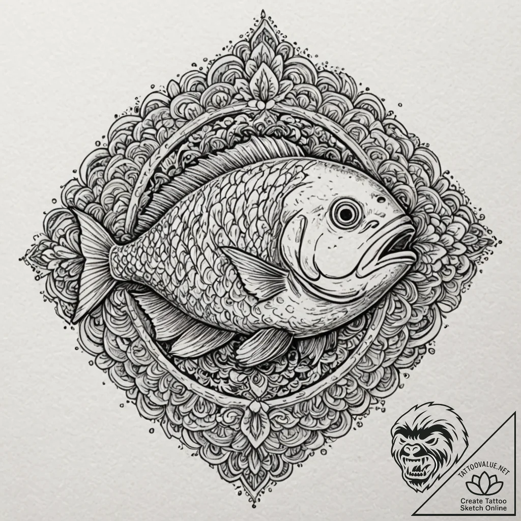 Piranha, concept art for tattoo, stylized int... - tattoo sketch (№1751637661_0, 04.07.2025 14:01) — tattoovalue.net