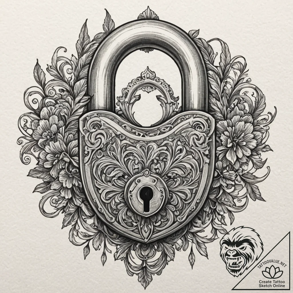 A padlock, ink illustration for tattoo, aesth... - tattoo sketch (№1751640892_0, 04.07.2025 14:54) — tattoovalue.net