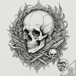 A skull used as an inkwell with a quill, tatt… – tattoo sketch (№1751641216_0, 04.07.2025 15:00) — tattoovalue.net