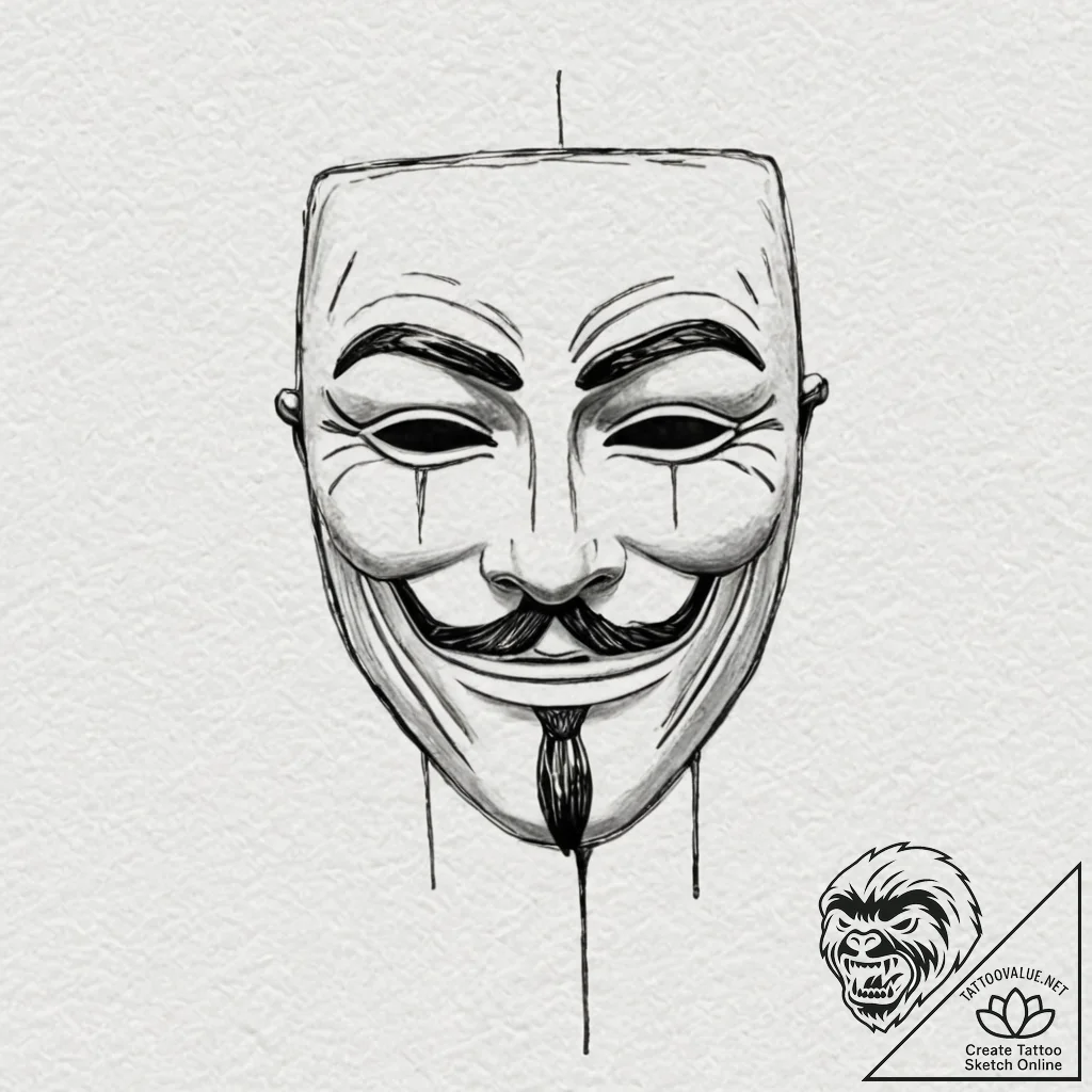 V's mask from v for vendetta, artistic tattoo... - tattoo sketch (№1751641297_0, 04.07.2025 15:01) — tattoovalue.net