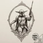 10. linework tattoo design of the mandalorian… – tattoo sketch (№1751641813_0, 04.07.2025 15:10) — tattoovalue.net