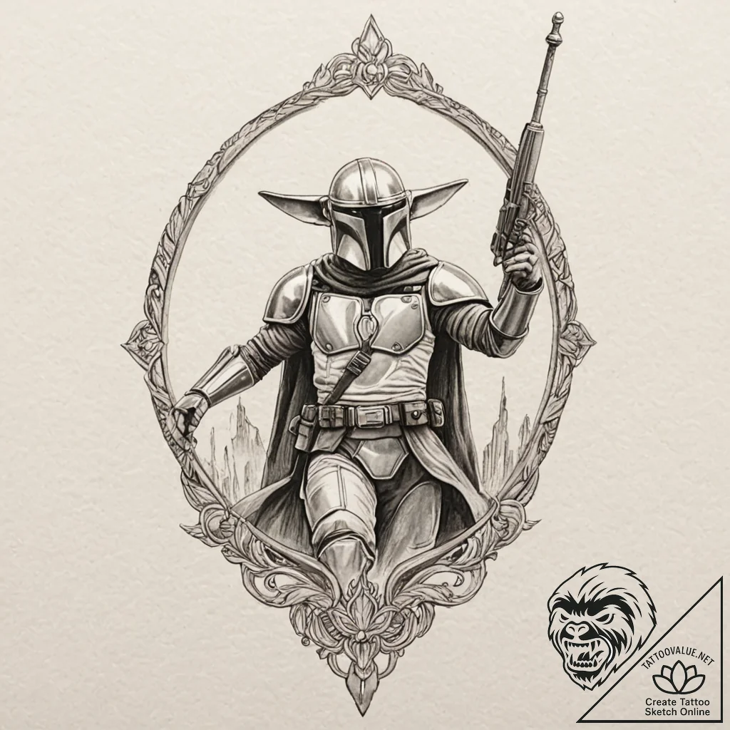 10. linework tattoo design of the mandalorian... - tattoo sketch (№1751641813_0, 04.07.2025 15:10) — tattoovalue.net