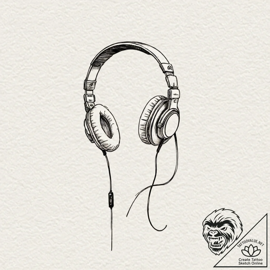 Headphones, tattoo drawing outline, studio li... - tattoo sketch (№1751642071_0, 04.07.2025 15:14) — tattoovalue.net