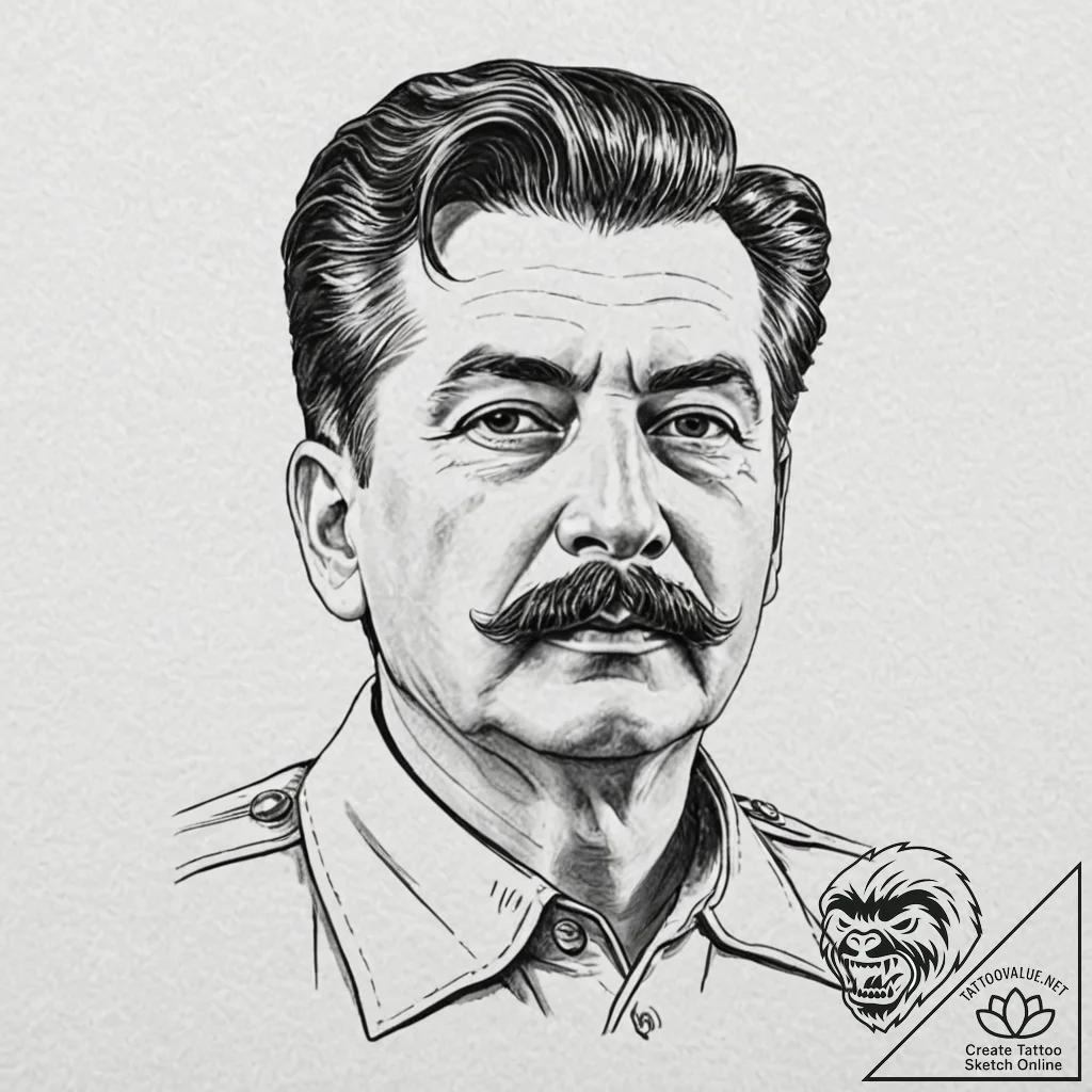 Stalin, artistic tattoo sketch, linework tatt... - tattoo sketch (№1751642158_0, 04.07.2025 15:15) — tattoovalue.net