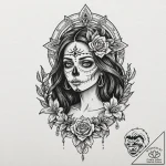 Santa muerte, tattoo line art, bold outlines,… – tattoo sketch (№1751642416_0, 04.07.2025 15:20) — tattoovalue.net