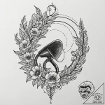 A gramophone with flowers growing out of the… – tattoo sketch (№1751642588_0, 04.07.2025 15:23) — tattoovalue.net