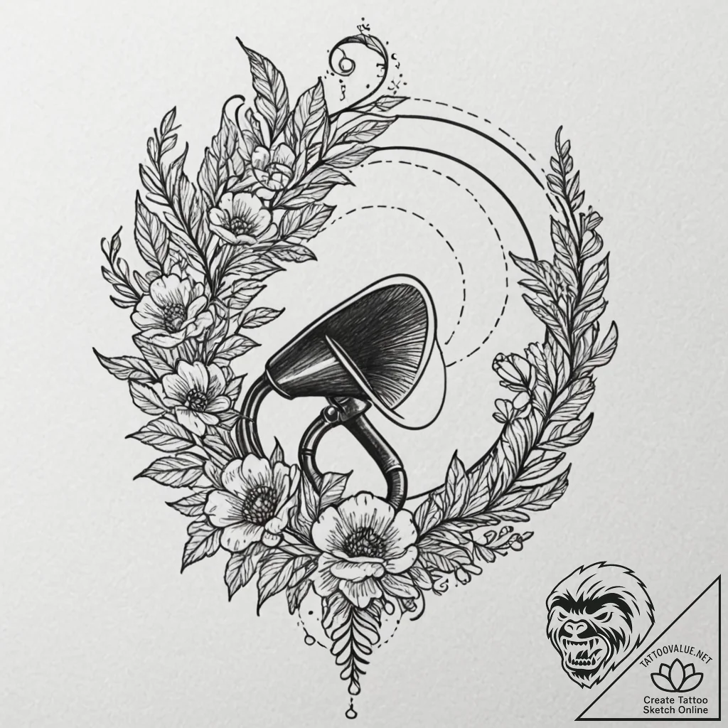 A gramophone with flowers growing out of the... - tattoo sketch (№1751642588_0, 04.07.2025 15:23) — tattoovalue.net